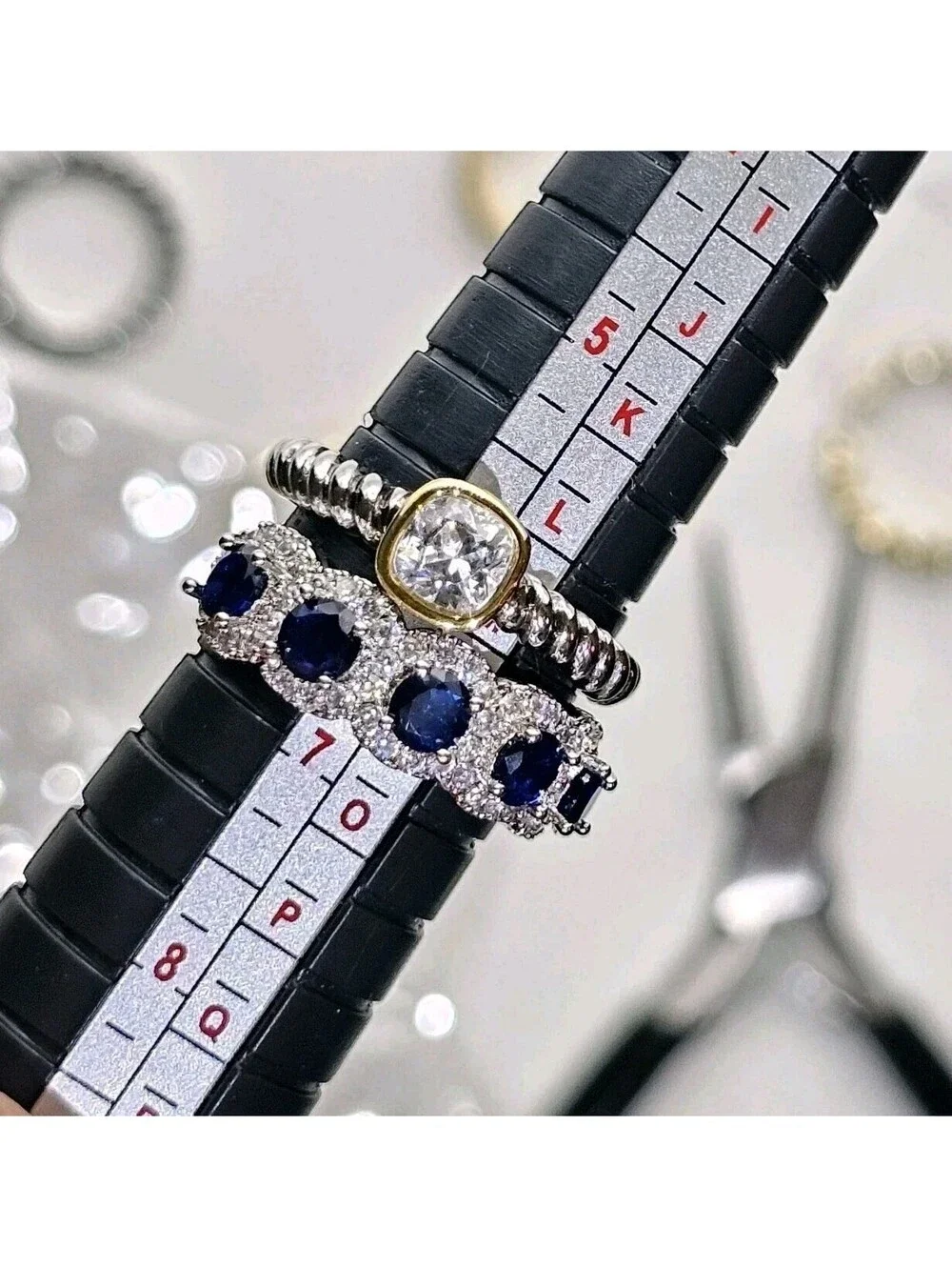 Lot of 2 Size 6.5 Rings Two-tone Gold- & Rhodium-plated Blue Sapphire CZ Band